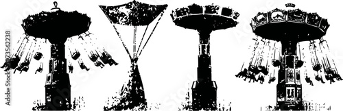 vintage carnival swing rides silhouette retro amusement park attractions in motion classic flying chair swings