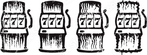 Vintage slot machines illustration set four different casino gambling machines with lever handles and triple sevens jackpot symbols