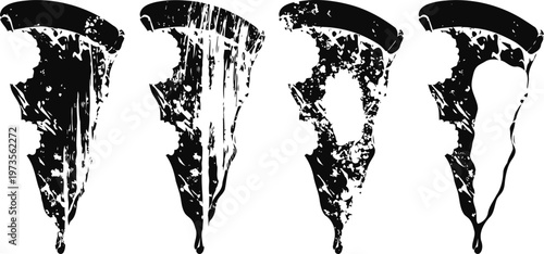 grunge pizza slice silhouettes with distressed texture in black and white