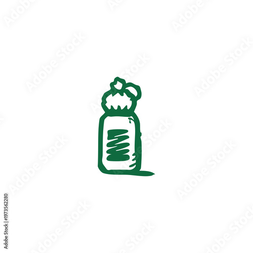 Hand-drawn green ink bottle with abstract wavy content inside