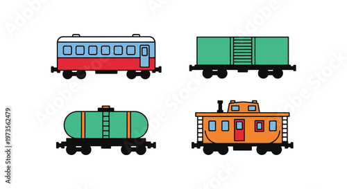 train wagon Line art vector simple colorful pattern
