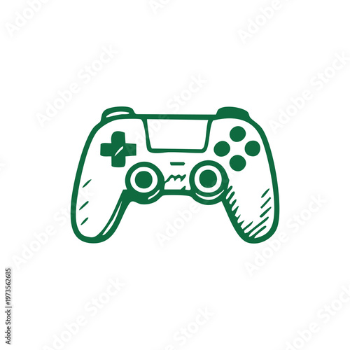 A green line drawing of a video game controller