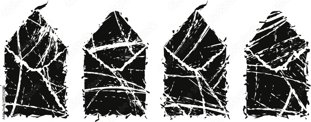 Fototapeta premium Abstract grunge arrow silhouettes with scratched and cracked texture in black and white design