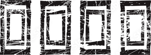 grunge vertical rectangles with textured distressed effect, monochrome black and white design