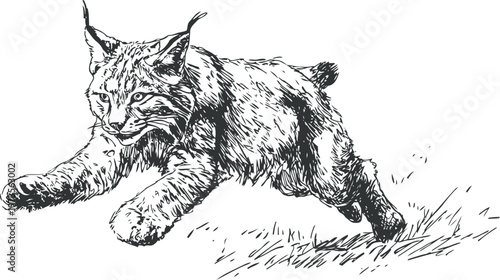 wild lynx jumping forward in motion agile feline predator in natural habitat sketch