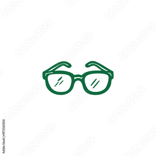 Green thick-framed eyeglasses with curved temples, lens reflections, and a minimalist design on a white background