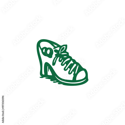 A simple green ink drawing of a high-top shoe with laces