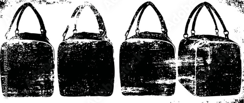 Leather vintage briefcase shown from four different angles on white background