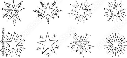 Hand drawn star icons set vintage celestial symbols for design scrapbooking and decorative elements