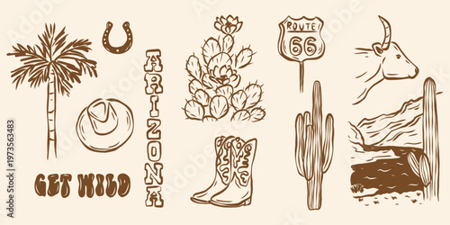 Hand drawn retro Arizona elements collection
