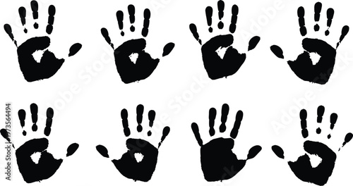 Handprint icons set diverse black handprints collection for design security and forensic applications