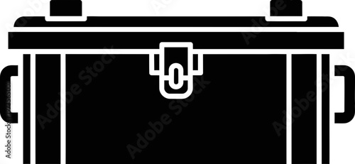 Black Silhouette Icon of a Metal Toolbox Ammunition Storage Case for Heavy Duty Industrial Equipment and Military Supplies on White Background