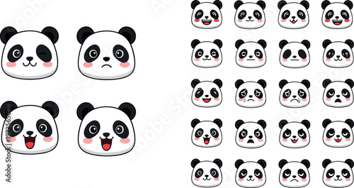 Cute panda face expressions set with different emotions cartoon vector illustration animal character icons collection isolated background