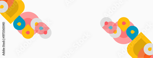 Abstract colorful shapes overlap, creating playful patterns. Minimalist design with soft hues, simple geometry. Clean background enhances visual impact.