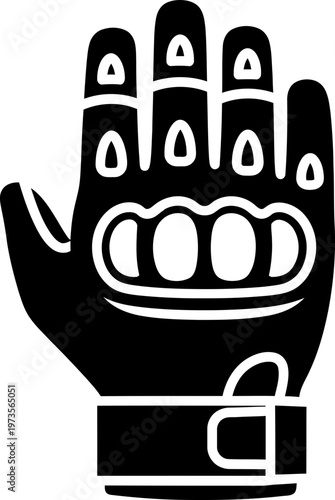 Protective tactical glove vector icon with reinforced knuckle guards for motorcycling racing military sports and professional work safety wear