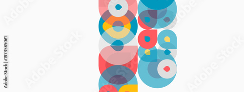 Abstract circles overlap, creating colorful patterns. Soft hues blend, forming dynamic composition. Minimalist design, modern aesthetic.