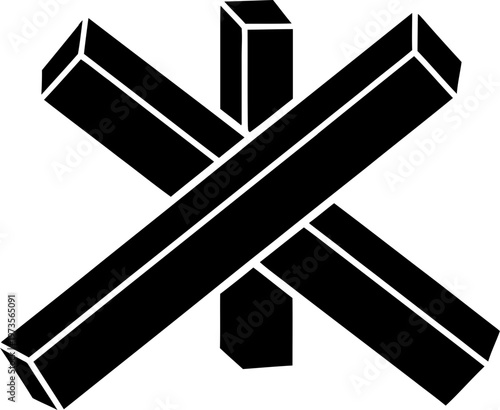 Black and white 3D illustration of a Czech hedgehog anti tank obstacle used for military defense and battlefield fortification on white background