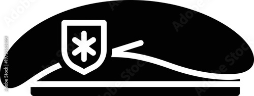 Military Beret Hat Silhouette with Shield Emblem and Star Icon for Special Forces Uniform Army Clothing Vector Illustration Design Element