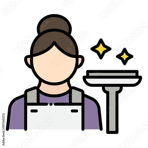 Cleaning Lady Illustration with Squeegee and Sparkles