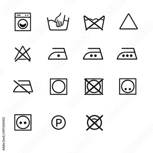 Laundry care symbols set for washing clothes instructions