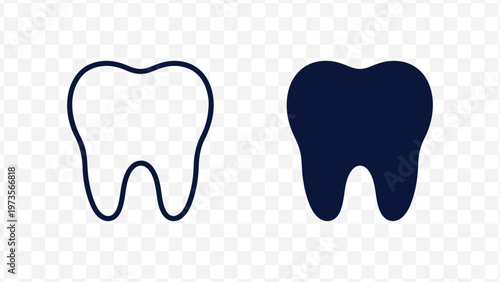 Modern tooth icons set, dual style dental symbols, minimal outline and solid vector graphics for health, medical, and dental branding isolated on Transparent Background