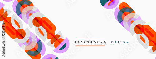 Abstract geometric pattern. Overlapping shapes create dynamic visual texture. Light background enhances colorful elements.