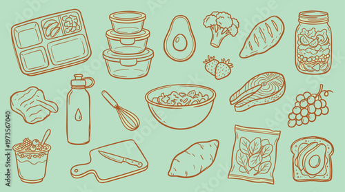 Healthy Meal Prep Ingredients and Containers for Balanced Nutrition and Diet Planning