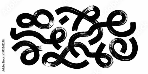 Abstract black brushstrokes forming swirling calligraphic shapes on white