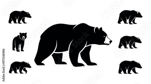 Black bear silhouette set grizzly wildlife