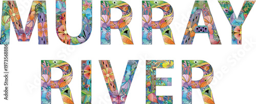 Murray River words. Hand drawn lettering. Vector text.