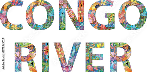 Congo River words. Hand drawn lettering. Vector text.