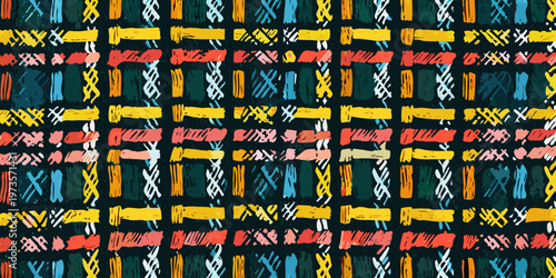 Abstract colorful pattern of roughly textured vertical and horizontal strokes