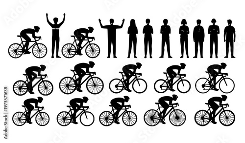 Bicycle racing people vector illustration cyclists sport activity set