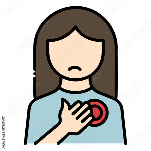 Woman Holding Chest with Heart Pain Illustration