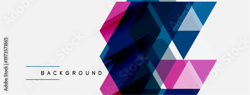 Abstract geometric shapes overlap, creating dynamic visual texture. Blue, pink hues dominate design, modern aesthetic.