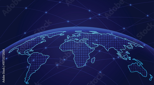 Global world map with connecting lines representing network communication technology connections vector