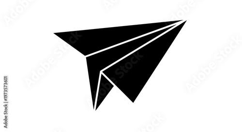 Simple Black Paper Airplane Symbol on Isolated White Background