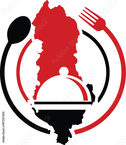 Vector Albania map with restaurant logo design