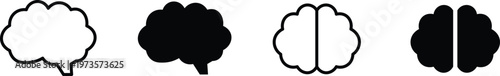 Minimalist brain icon set, human brain silhouette vector collection, black and white mental health symbols, 4 brain elements for medical design