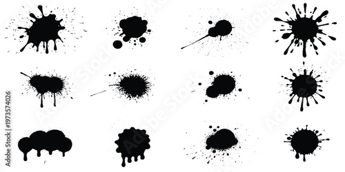 Set of grunge textures old set of grunge texture black paint blots on transparent background. Vector grunge brush stroke textures.