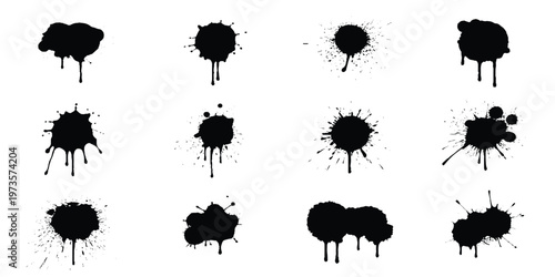 Set of ink splashes black paint blots on transparent background. Vector grunge brush stroke textures. brush splashes and bundle texture design