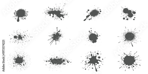 Set of ink splashes black paint blots on transparent background. Vector grunge brush stroke textures. brush splashes and bundle texture design