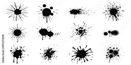 Set of ink splashes black paint blots on transparent background. Vector grunge brush stroke textures. brush splashes and bundle texture design