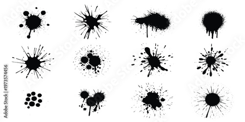 Set of ink splashes black paint blots on transparent background. Vector grunge brush stroke textures. brush splashes and bundle texture design 