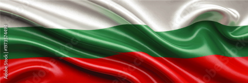 Realistic wavy Bulgarian national flag illustration in white green red colors, silk fabric texture background for design and patriotic themes