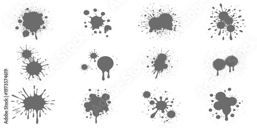 Set of ink splashes black paint blots on transparent background. Vector grunge brush stroke textures. brush splashes and bundle texture design 