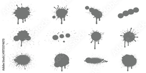 Set of ink splashes black paint blots on transparent background. Vector grunge brush stroke textures. brush splashes and bundle texture design 