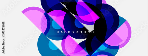 Abstract colorful overlapping circles create dynamic background. Shades include purple, blue, pink. Modern design element.