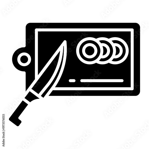 Cutting Board Icon with Knife and Sliced Food