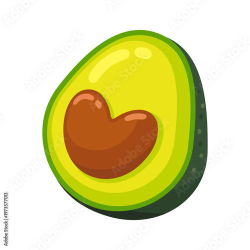 Avocado half with heart shaped seed, Healthy food cartoon illustration. Isolated object